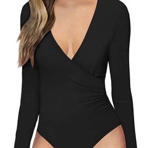 MANGOPOP Black Wrap Long Sleeve Bodysuit